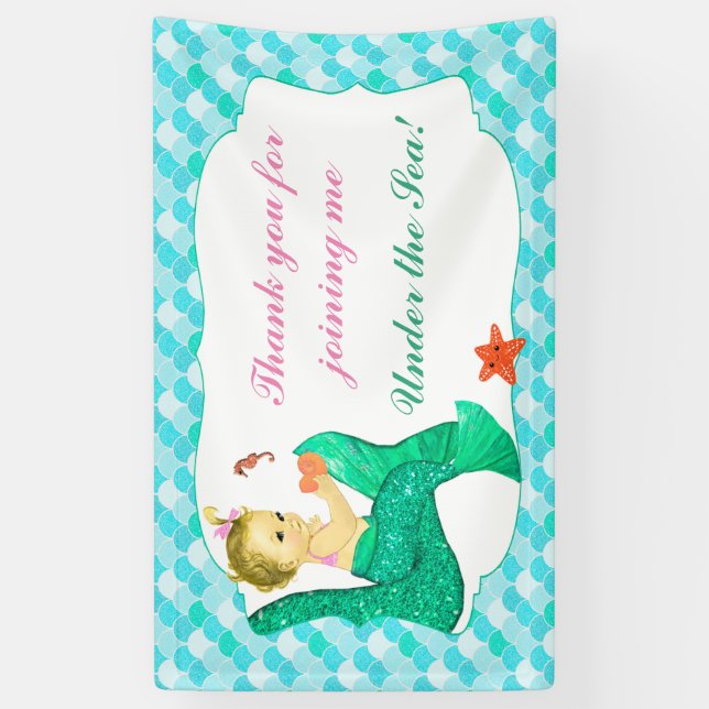 Baby-Meerjungfrau-Schwanz-Rosa-aquamarine Fahne Banner (Vertikal)