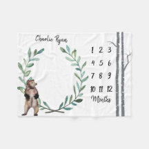 Baby-Meilenstein-Decken-Bärn-Kranz-und