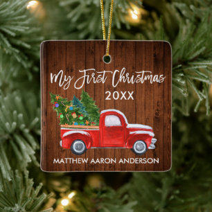 Baby Mein erster Weihnachtswald Vintag Red Truck Keramikornament