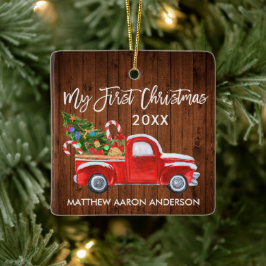 Baby Mein erstes Weihnachtswald Red Truck Candy Ca Keramikornament