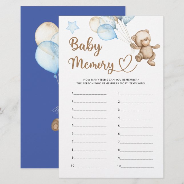 Baby Memory Teddy Bear Baby Dusche (Vorne/Hinten)