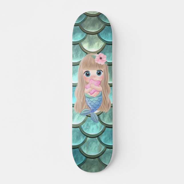 Baby Mermaid auf Meerjungeskala Skateboard (Vorne)
