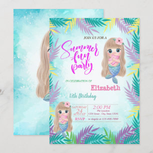Baby Mermaid Blume Summer Birthday Party Einladung