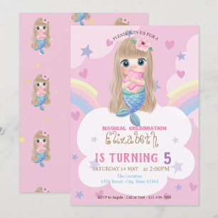 Baby Mermaid Stars Arc-en-ciel Invitation d'annive
