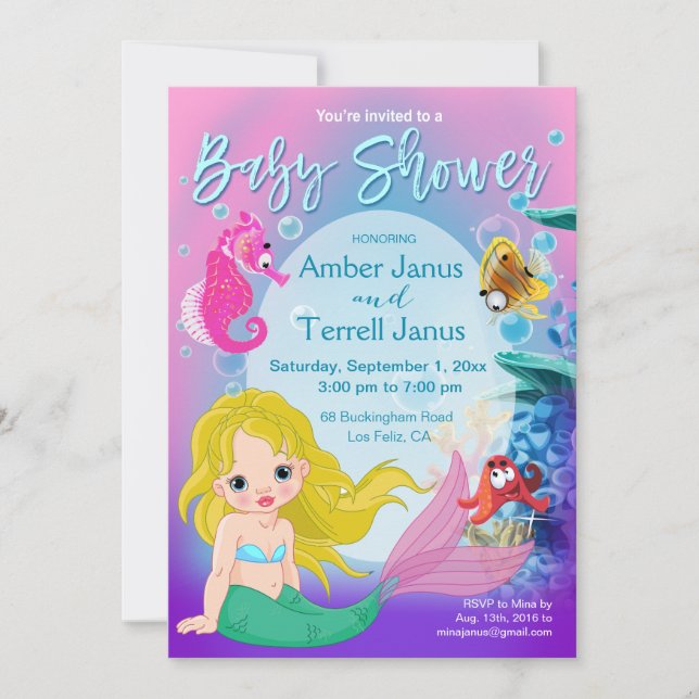 Baby Mermaid Unterwasser Fantasy Baby Dusche Einladung (Vorderseite)