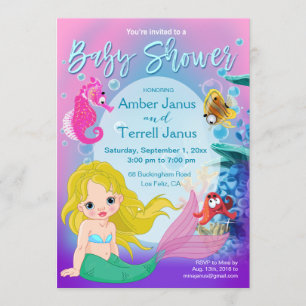 Baby Mermaid Unterwasser Fantasy Baby Dusche Einladung