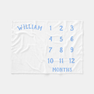 Baby Milestone Monthly Light Blue Baby Blanket Fleecedecke