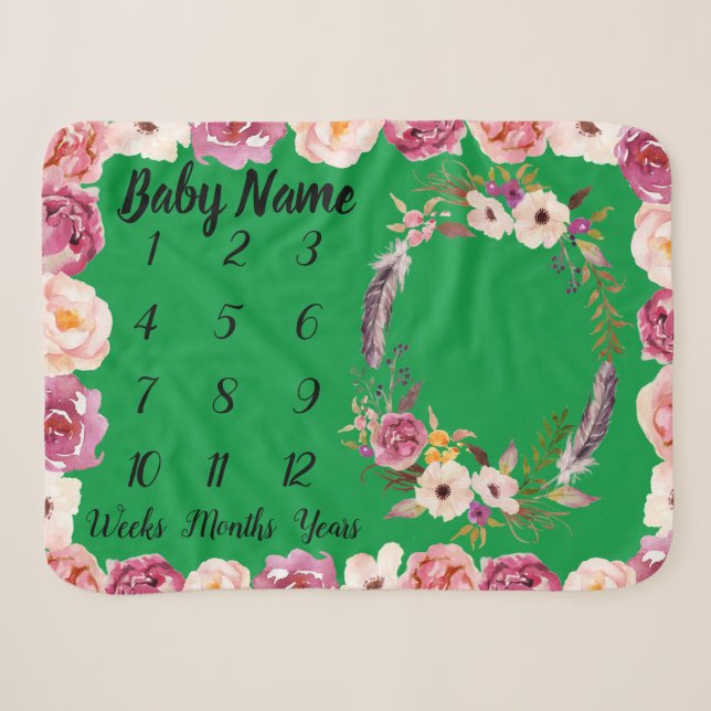 Baby Milestone Personalisiert Name Dusche Girl Ges Sherpadecke (Vorderseite (Horizontal))