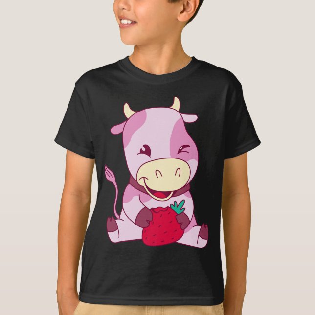 Baby Milk Cow Lieben Erdbeeren Rinderzucht Futter T-Shirt (Vorderseite)