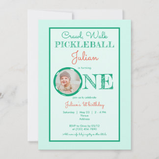 Baby Mint Green Crawl Walk Pickleball 1. Geburtsta Einladung