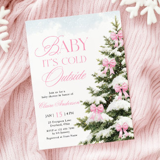 Baby mit rosa Schleife, es ist kalt draußen, Babyp Einladung