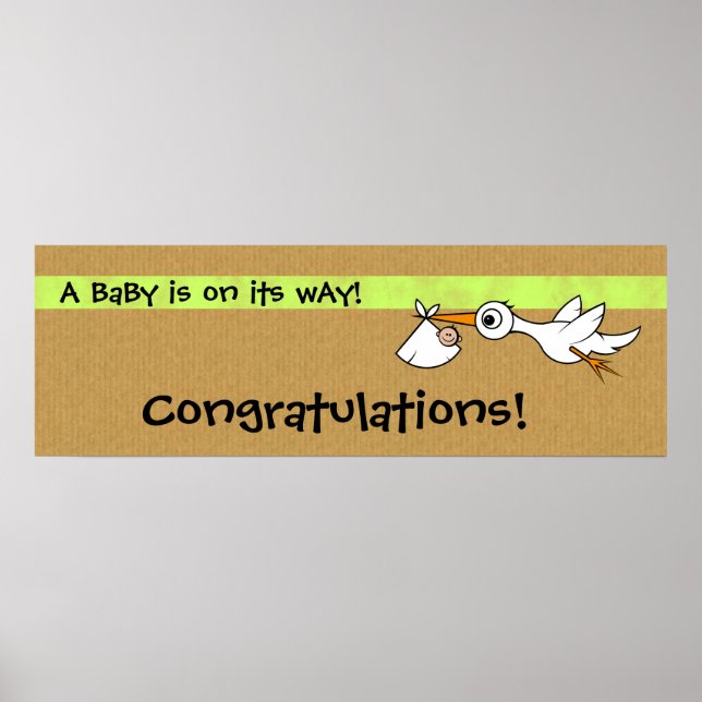Baby mit Storch | Babyduschbanner Poster (Vorne)