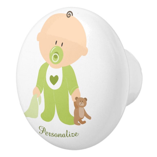 Baby mit Teddy Bear & Blanket Personalisieren Dres Keramikknauf (Rechts)
