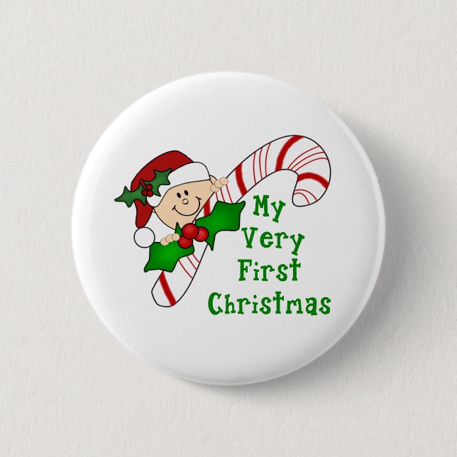 Baby mit Zuckerstange-erstem Weihnachten Button (Vorderseite)