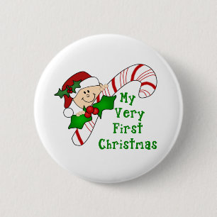 Baby mit Zuckerstange-erstem Weihnachten Button