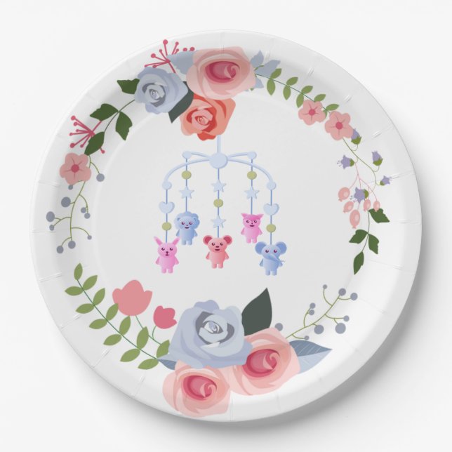 Baby Mobile Floral Baby Dusche Pappteller (Vorderseite)