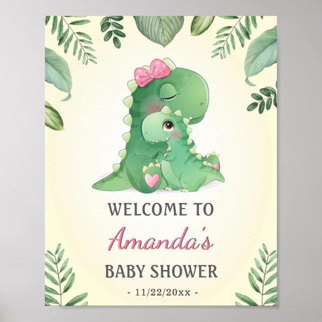 Baby Momma Dinosaurier Pink Baby Girl Dusche Willk Poster (Vorne)