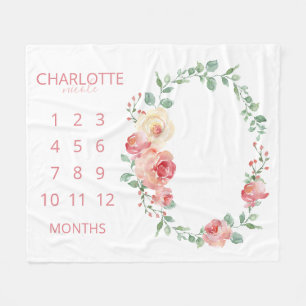 Baby-Monate Blush-Pink Blumen Monogramm Fleecedecke