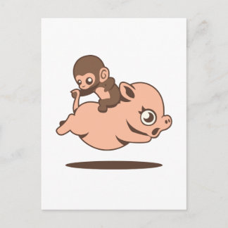Baby Monkey (Auf einem Schwein rückwärts gehen) Postkarte