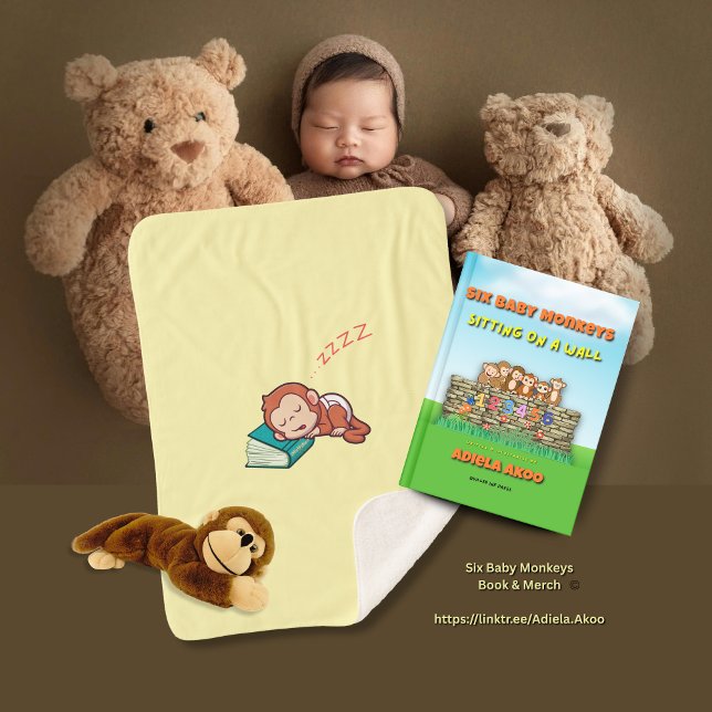 Baby Monkey Blanket Schlafen von Adiela Akoo Sherpadecke (Six Baby Monkeys book & sleeping monkey sherpa blanket by Adiela Akoo - a great gift combo. BUY NOW!)