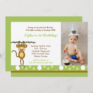 Baby Monkey Boys Photo Anniversaire Invitations