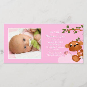 Baby Monkey FOTO Girls Geburtserklärung Ankündigung