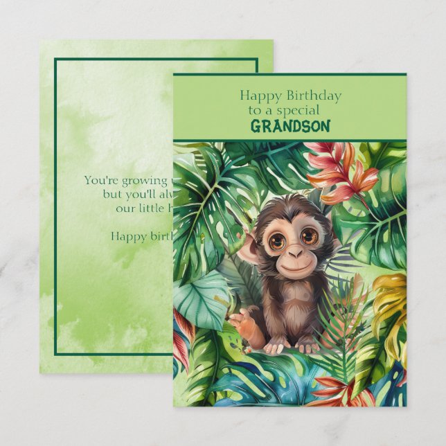 Baby Monkey Happy Birthday Special Grandson Karte (Vorne/Hinten)