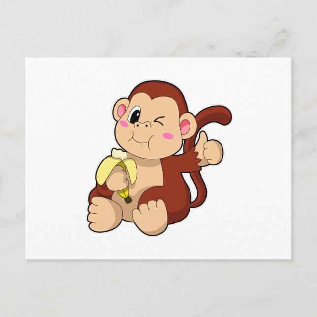 Baby Monkey mit Banana Postkarte (Vorderseite)
