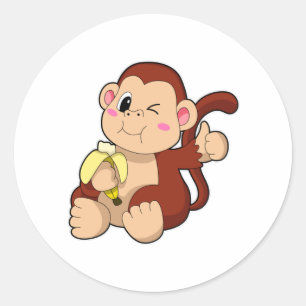 Baby Monkey mit Banana Runder Aufkleber