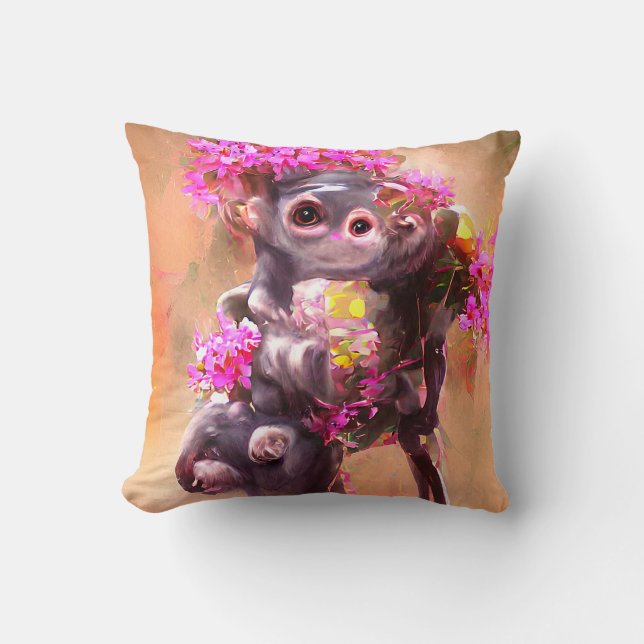 Baby Monkey mit Blume Kissen (Vorderseite)