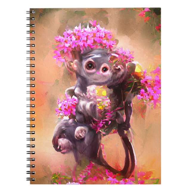 Baby Monkey mit Blume Notizblock (Vorderseite)