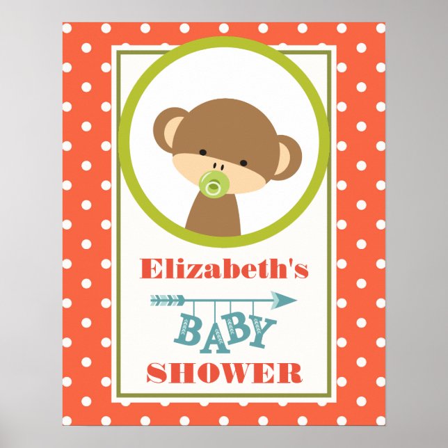 Baby Monkey mit Schnuller Babydusche Poster (Vorne)