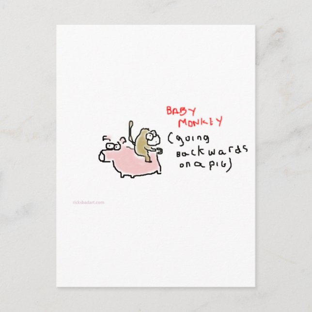 Baby Monkey (Reiten auf einem Schwein rückwärts) Postkarte (Vorderseite)
