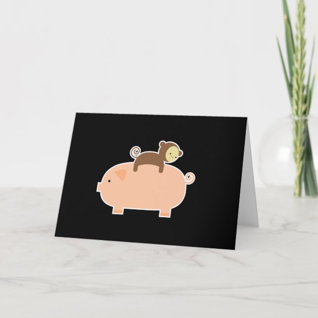 Baby Monkey Riding on a Pig Karte (Vorderseite)