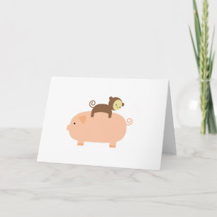Baby Monkey Riding on a Pig Karte