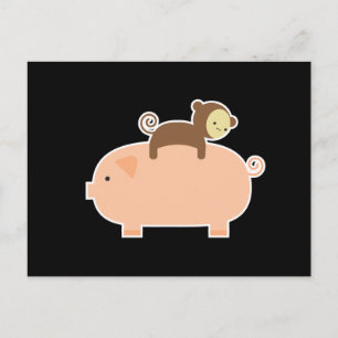 Baby Monkey Riding on a Pig Postkarte