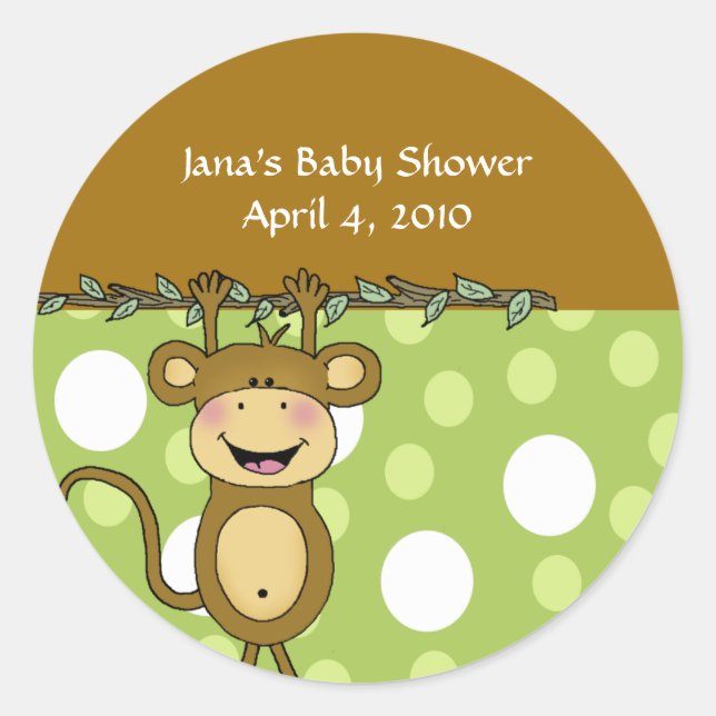 BABY MONKEY Round Baby Shower Pflegeaufkleber Runder Aufkleber (Vorderseite)
