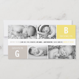 Baby Monogram Boy Girl Twins 4 Foto Gelbe Geburt Ankündigung