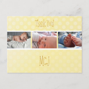 Baby monogram danke, polka dots ankündigungspostkarte