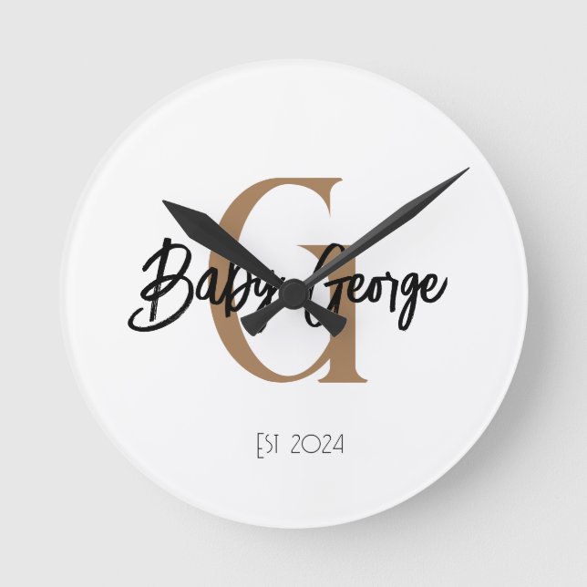 Baby Monogramm unisex Geschenkname personalisieren Runde Wanduhr (Vorderseite)