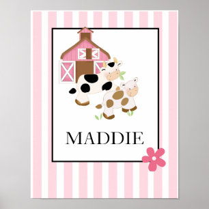 Baby Moo Kuh Farm Rosa Namensdruck Personalisiert Poster