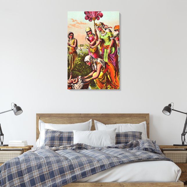 Baby Moses am Fluss Wrapped Canvas Leinwanddruck (Insitu (Schlafzimmer))