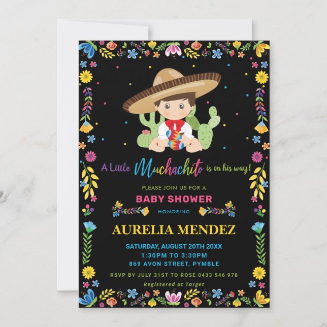 Baby Muchachito Fiesta Mexican Baby Boy Shower  Einladung (Vorderseite)