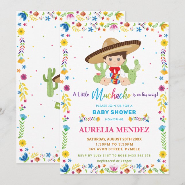 Baby Muchacho Fiesta Mexican Baby Boy Shower   Einladung (Vorne/Hinten)