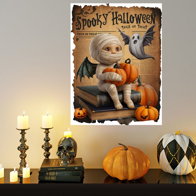 Baby Mummy Ghost Vintag Halloween Newspapier Stil Poster (Von Creator hochgeladen)