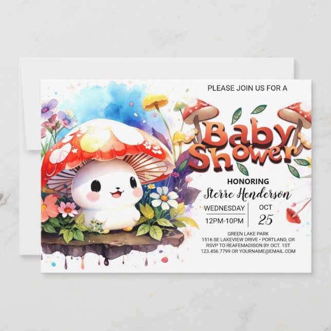 Baby Mushroom's Dreamy Expedition Baby Shower Einladung (Vorderseite)