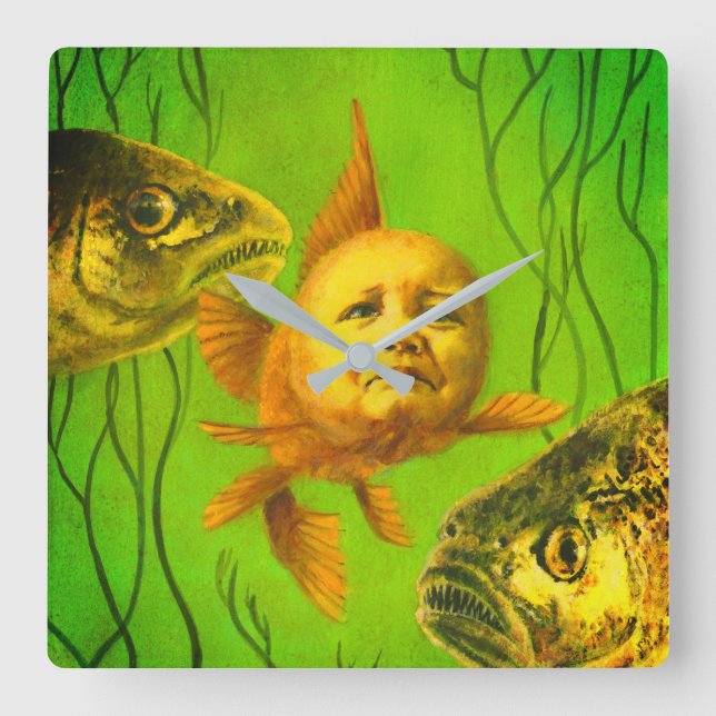 Baby Mutant Goldfish Clock Quadratische Wanduhr (Vorderseite)