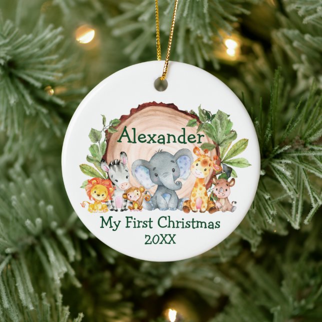 Baby My First Christmas Safari Animals Greenery Keramik Ornament (Baum)