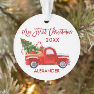 Baby My First Christmas Truck Candy Canes Red Ornament