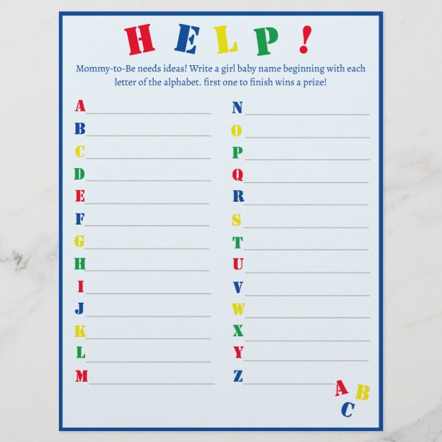 Baby Name ABC Game Flyer (Vorne)